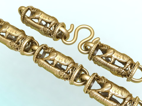 Tiger necklace - Chain necklaces - Tiger bracelet - N1141 Modello di stampa 3D
