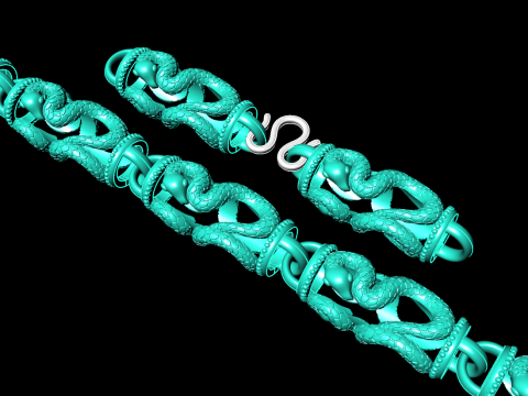 蛇项链 - 链式项链 - 男士项链 - N233 3D 打印模型