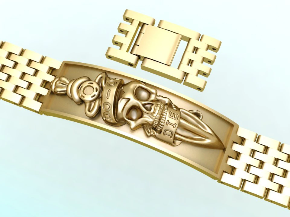 Skull bracelet - Watch strap bracelets - Mens bracelets - N930458 3D Print Model .c4d .max .obj .3ds .fbx .stl .blend