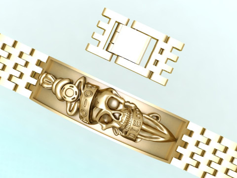 Skull bracelet - Watch strap bracelets - Mens bracelets - N930458 3D प्रिंट मॉडल