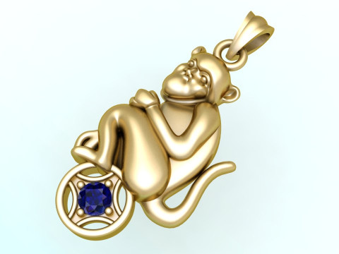 Monkey Pendant - Zodiac Pendant - N339 Modèles 3D en vedette