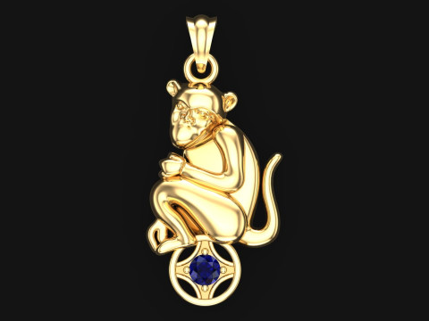 Monkey Pendant - Zodiac Pendant - N339 Modèles 3D en vedette