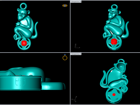 Monkey Pendant - Zodiac Pendant - N339 Modèles 3D en vedette