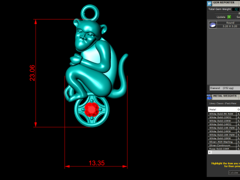 Monkey Pendant - Zodiac Pendant - N339 Modèles 3D en vedette