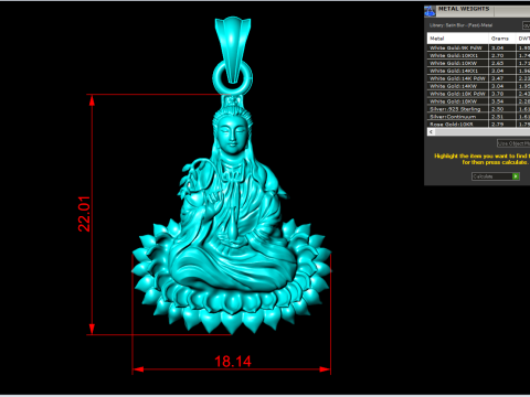 Buddha Guanyin Pendant - Buddha Pendant - N943 3Dプリントモデル