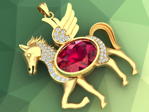Horse pendant - Oval stone pendant - N1047 Modelo de Impressão 3D