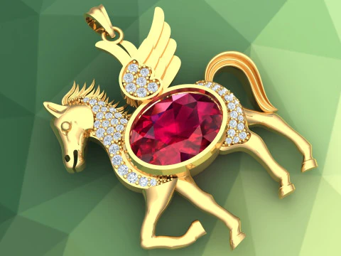 Horse pendant - Oval stone pendant - N1047 3D Print Model