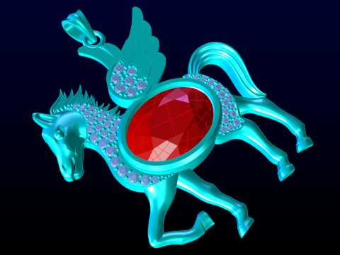 Horse pendant - Oval stone pendant - N1047 Modelo de Impressão 3D