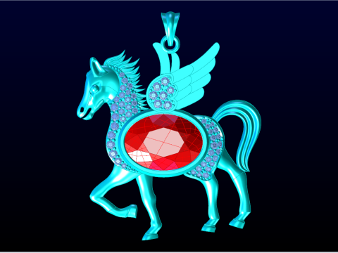Horse pendant - Oval stone pendant - N1047 Modelo de Impressão 3D