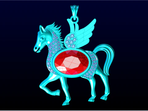 Horse pendant - Oval stone pendant - N1047 3D Print Model