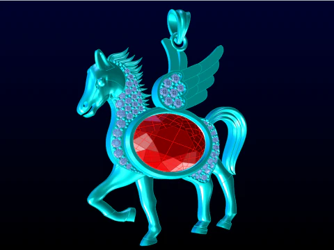 Horse pendant - Oval stone pendant - N1047 3D Print Model