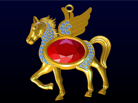 Horse pendant - Oval stone pendant - N1047 Modelo de Impressão 3D