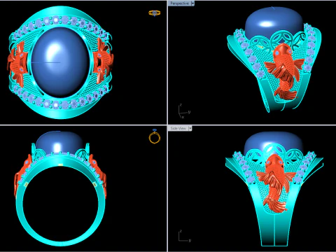 Carp ring - Mens ring - N1014 3D Print Model