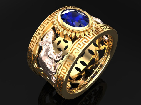 Double Mouse rings - Mouse ring - Mens ring - N406 3D 打印模型