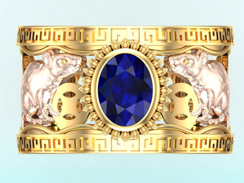 Double Mouse rings - Mouse ring - Mens ring - N406 3D 打印模型