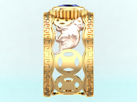 Double Mouse rings - Mouse ring - Mens ring - N406 3D 打印模型