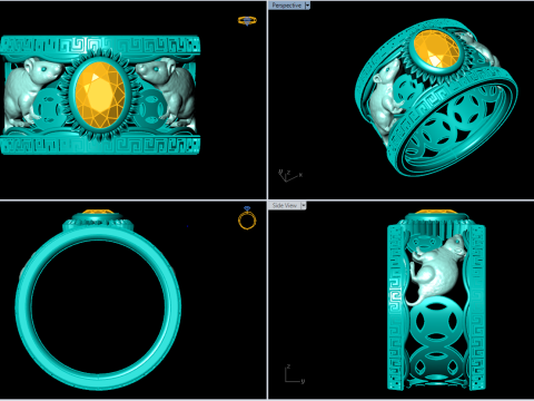 Double Mouse rings - Mouse ring - Mens ring - N406 3D 打印模型