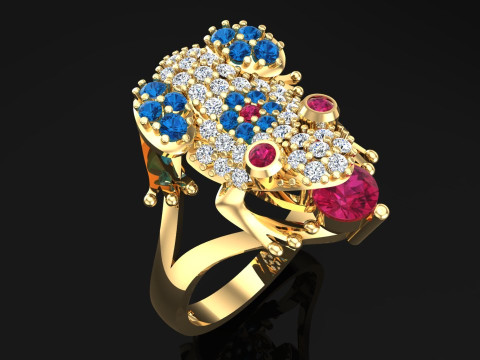Toad Ring - Womens Ring - N1004 3D 打印模型