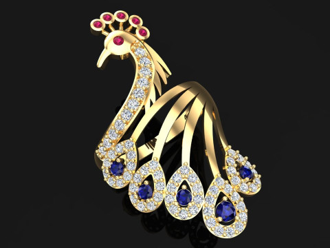 Peacock ring - Bird ring - Womens ring - N655 Modèles 3D en vedette