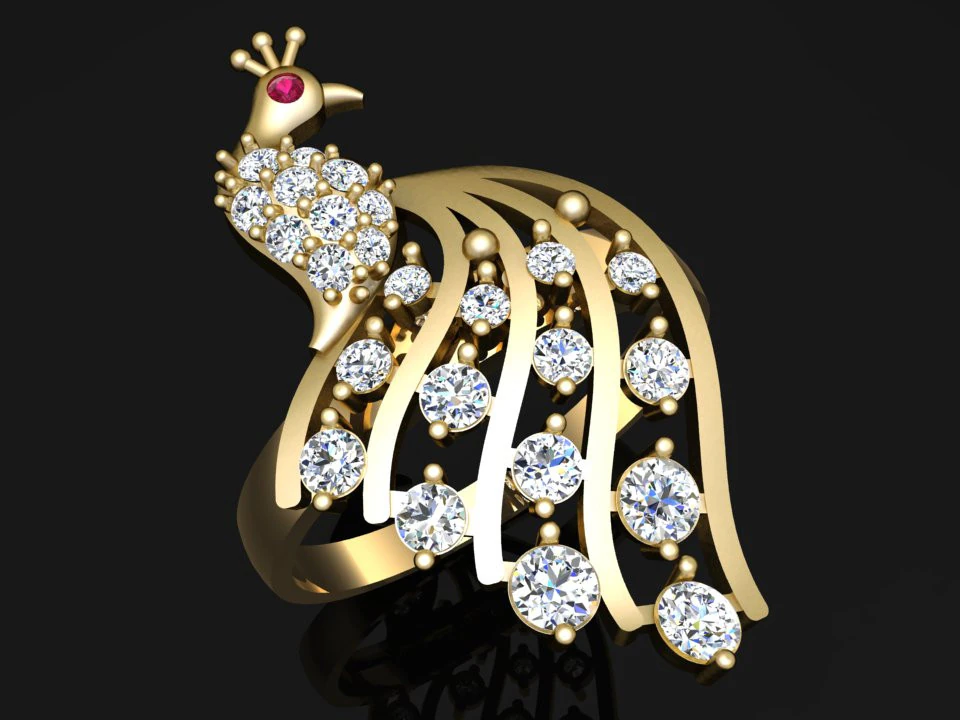 Peacock ring - Bird ring -Womens ring - N709 3D Print Model .c4d .max .obj .3ds .fbx .stl .blend 