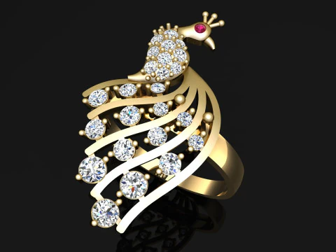 Peacock ring - Bird ring -Womens ring - N709 3D Print Model