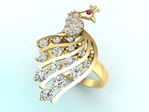 Каблучка павич - Каблучка пташка -Жіноча каблучка - N709 3D Принт Модель