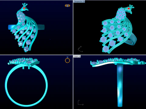 Peacock ring - Bird ring -Womens ring - N709 3D Print Model