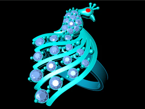 Peacock ring - Bird ring -Womens ring - N709 3D Print Model