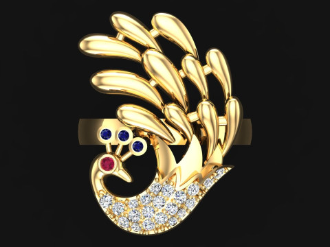 Peacock Ring - Bird ring - Womens ring - N1003 3D printmodel