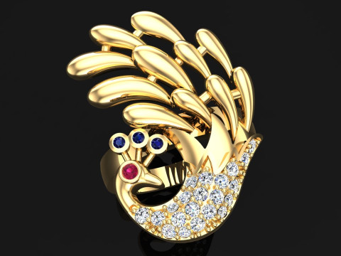 孔雀戒指 - 鸟戒指 - 女士戒指 - N1003 3D 打印模型