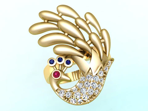 Peacock Ring - Bird ring - Womens ring - N1003 3D Print Model