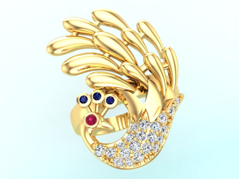 孔雀戒指 - 鸟戒指 - 女士戒指 - N1003 3D 打印模型