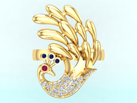 孔雀戒指 - 鸟戒指 - 女士戒指 - N1003 3D 打印模型