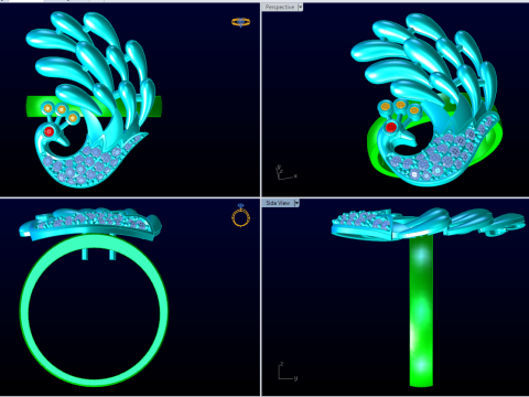 孔雀戒指 - 鸟戒指 - 女士戒指 - N1003 3D 打印模型