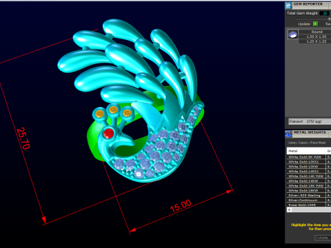 孔雀戒指 - 鸟戒指 - 女士戒指 - N1003 3D 打印模型