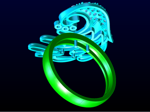 孔雀戒指 - 鸟戒指 - 女士戒指 - N1003 3D 打印模型