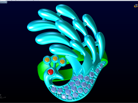 孔雀戒指 - 鸟戒指 - 女士戒指 - N1003 3D 打印模型