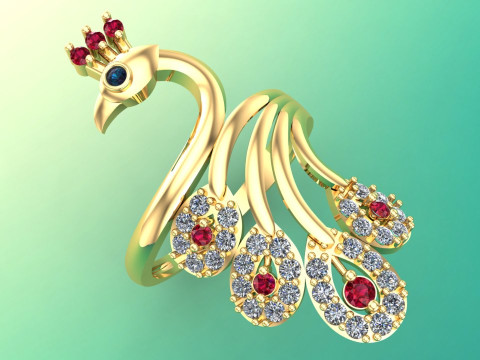 Peacock ring - Bird ring -Womens ring - N1205 3D printmodel