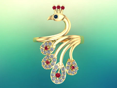 Peacock ring - Bird ring -Womens ring - N1205 3D Print Model