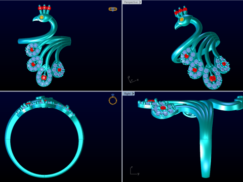 Peacock ring - Bird ring -Womens ring - N1205 3D Принт Модель