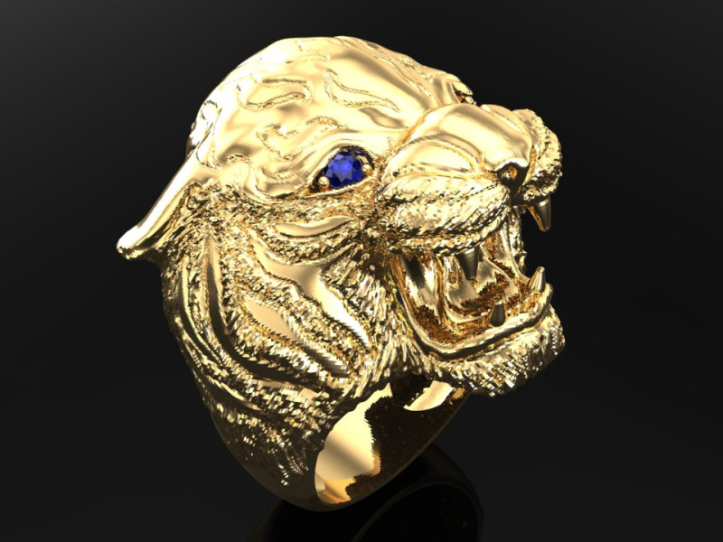 Tiger ring - Mens ring - N255 Modelo de impresión 3D .c4d .max .obj .3ds .fbx .stl .blend 
