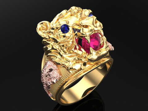 Tiger ring - Mens ring - N900 3D Print Model