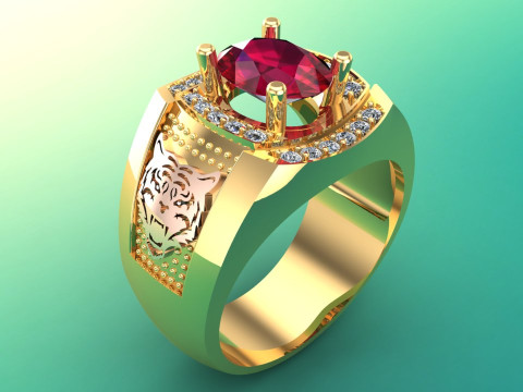 Tiger ring - Mens ring - N925 Modèles 3D en vedette