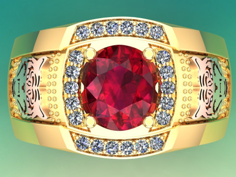Tiger ring - Mens ring - N925 3D प्रिंट मॉडल