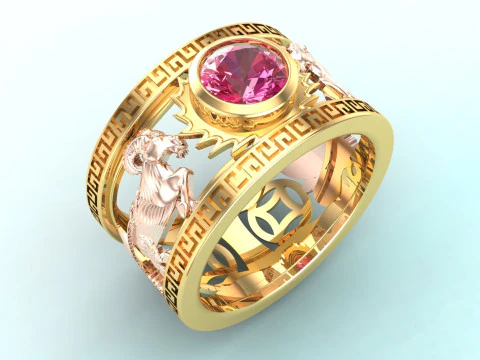 ヤギ リング - メンズ ヤギ リング - メンズ リング - N805 3Dプリントモデル