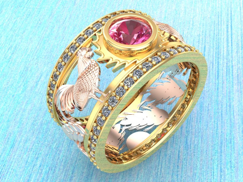 Chicken ring - Mens chicken ring - Mens ring - N1058 3D 打印模型