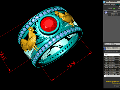 Chicken ring - Mens chicken ring - Mens ring - N1058 3D 打印模型