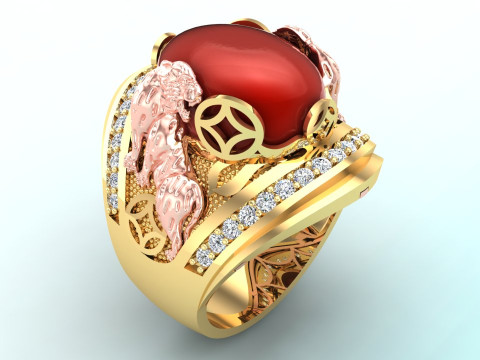 Tiger ring - Mens tiger ring - Mens oval stone ring - N954 3D printmodel