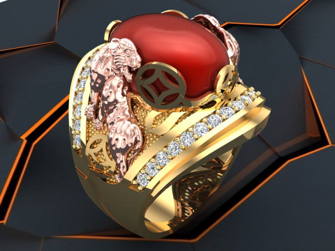 Tiger ring - Mens tiger ring - Mens oval stone ring - N954 3D printmodel