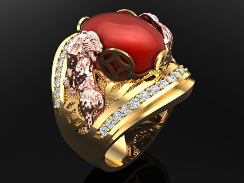Tiger ring - Mens tiger ring - Mens oval stone ring - N954 3D printmodel